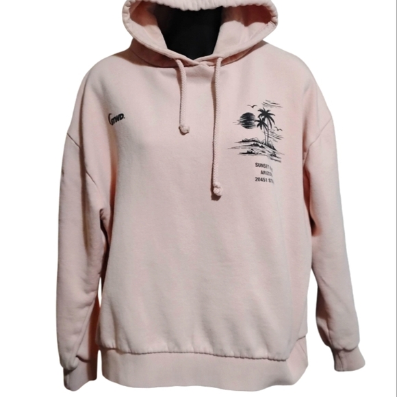 Pull&Bear | Pastel Pink Hoodie with PalmTree Streetwear Malibu Vibes | Size SM - Picture 11 of 11